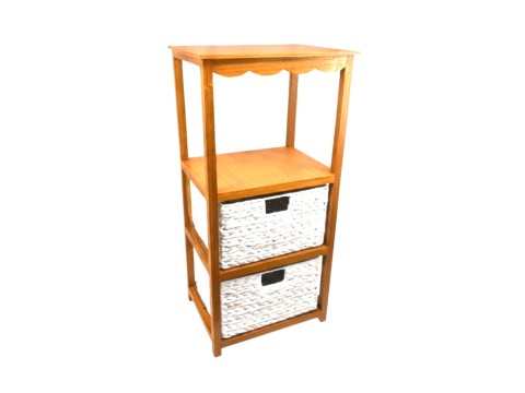 Exquisite Acacia Wood Storage Organizer with Herringbone- Weaving Water Hyacinth Drawers